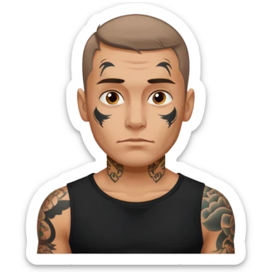 Create emoji by me:I am Petr,Russian,95% tatooed,tear tattoo,live in Spain sticker