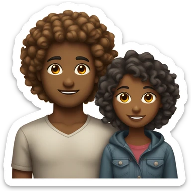 Brown skin girl with curly hair dating Indian boy with fluffy hair standing next to each other  sticker