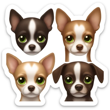 Long brown hair, green eyes, caucasian lady hugging dark brown chihuahua, chihuahua has one ear folded sticker