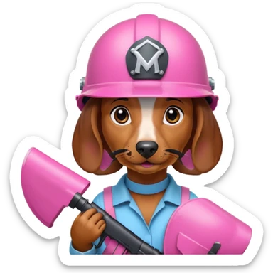 Dachshund dog (Girly one) holding pink m16 and helmet  sticker