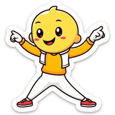 character doing a fun dance move, energetic pose, cheerful face sticker