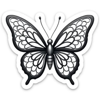 Black and silver filigree butterfly, 3D, extremely detailed design sticker