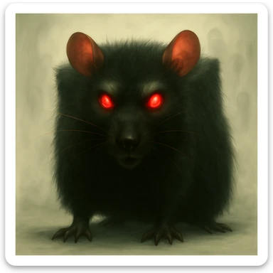 Transform the creature into a square-shaped rat, maintaining a hyper-realistic, soft, glowing art style. The background should be sinister and light-colored. The rat should appear unnatural and unsettling due to its square shape, with detailed textures and lighting that emphasize its eerie form. sticker