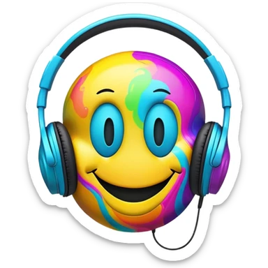 Psychedelic Smiley face with headphones on  sticker