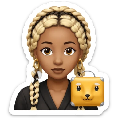 A brown skin woman with skunk type braids (blonde and black box braids)  sticker