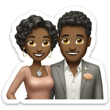 happy couple with stylish looks with engagement ring sticker