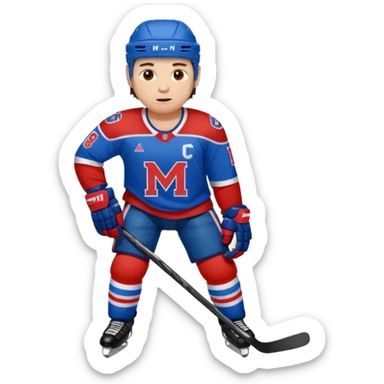 Hockey player in blue and red full body M on jersey sticker