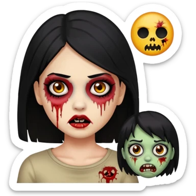 franjinha, zombie, emoji, menina, cabelo preto sticker