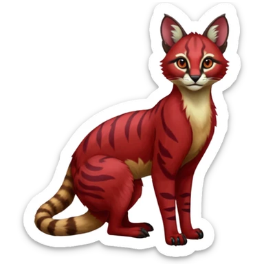 Dark gloomy red-furred colorful painted marked patterned Asian glorious divine exotic cute cool beautiful shiny beautiful fantasy-caracal-civet-genet-sergal-vernid-Cacomistle-oncilla-animal-Fakémon-hybrid-fursona (full body) sticker