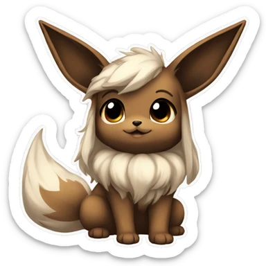 Kawaii Shiny Eevee with dark brown long emo hair covering her eyes Full Body sticker