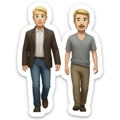 white skin man walking with his friend  sticker