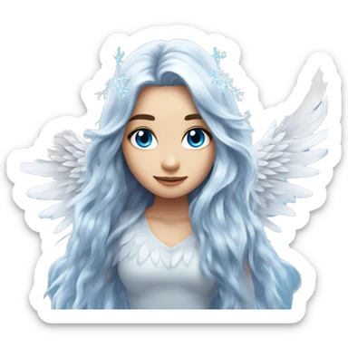 big wings, silver, feather, icy ,snowflake, Beautiful, fairy, long hair, blue eyes sticker