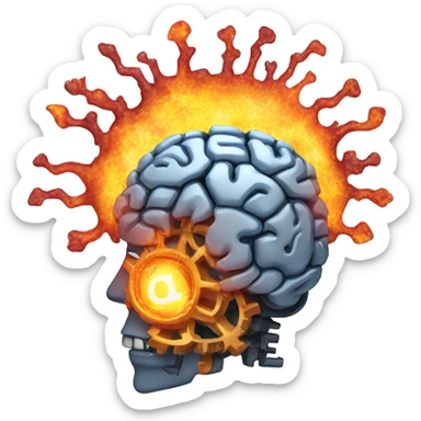 brain made of gears bursting into flame sticker