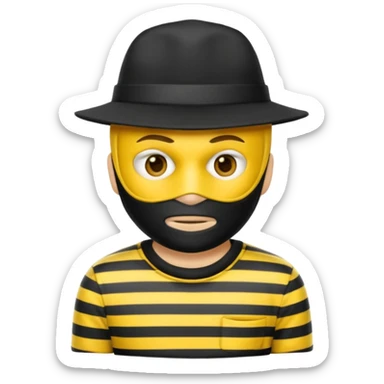 Make a robber emoji with yellow skin and white and black shirt with a mask thats black and make a hat on him sticker