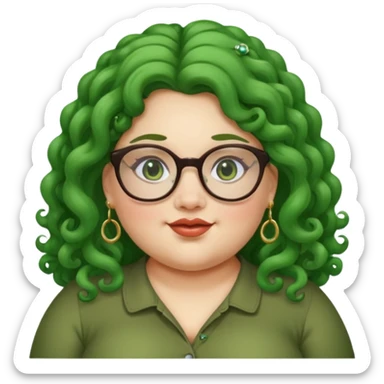  glassess and green curly long haired fat girl earrings sticker
