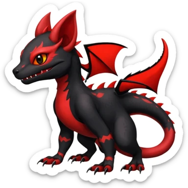 Cherry-Red and Jet-Black Fierce Fiery Mohawked Gothic Salandit-Litten-Torracat-hybrid-creature (full body) sticker