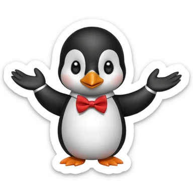 Un pinguino con una pajarita roja haciendo el gesto con la mano de cumplir una promesa. Como este pero con la palma de la mano abierta  sticker