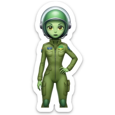 green alien reptilian woman in pilot uniform , full body full figure sticker