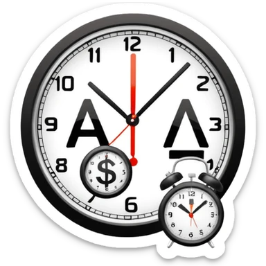 Minimal flat icon, tax money symbol with ruble sign, combined with a clock showing delayed payment, clean vector style, simple geometric shapes, monochrome, no text, no gradients, white background, clear outline, infographic icon sticker