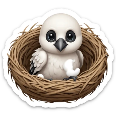 white baby crow in nest sticker