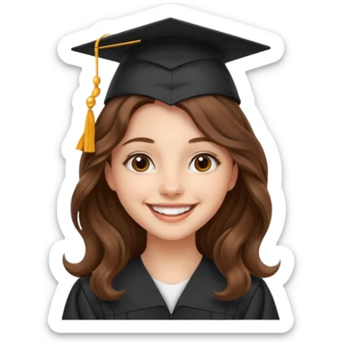 Graduated Students, Cheerful girl, long brown wavy hair, wearing graduation cap sticker