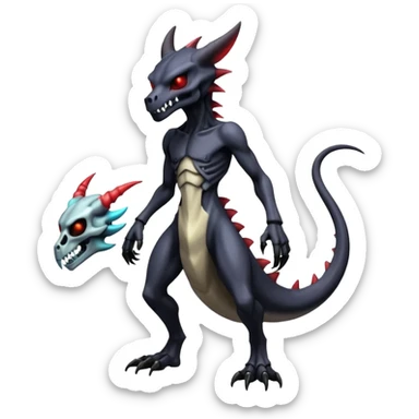 Shiny Horned Futuristic Badass Demonic Spectral Dusky Spooky Skull-faced Cool Hot Stylish Handsome Alien-Salandit-Darkrai-Marowak-Venom-Fakémon-fusion (full body) sticker