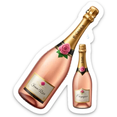 bottle of sparkling rose champagne tilted up and to the right, no glass sticker