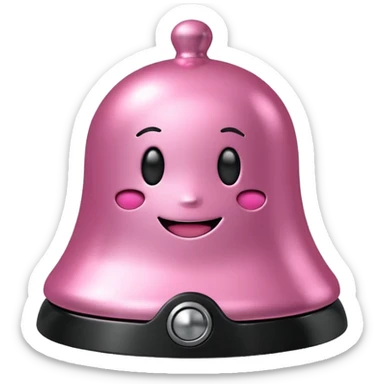 pink call bell with black base and silver knob and with smiley face on it sticker