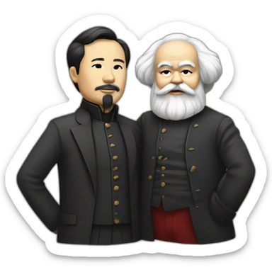 Li Hongzhi and Karl Marx, two human mentors, arm in arm，team up，rub shoulders, hooking up sticker