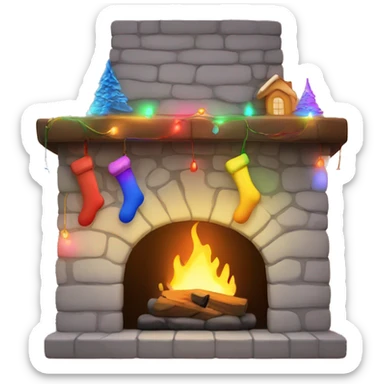 Cozy fire place with rainbow Christmas light hanging down sticker