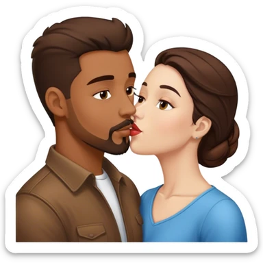 Intimate sfw kiss between brown Latino male with goatee and white brunette lover sticker