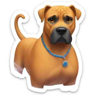 An orange-colored Cane Corso wearing a bathing suit while swimming. sticker