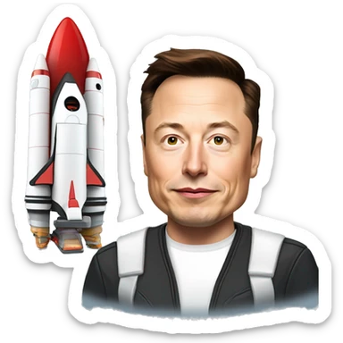 Elon Musk and a rocket ship sticker