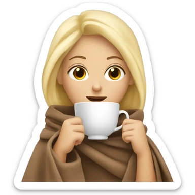 Blonde girl sipping tea wrapped in blanket sticker