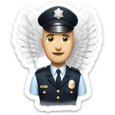A White Police man bald with cap with Big ANGEL WINGS sticker