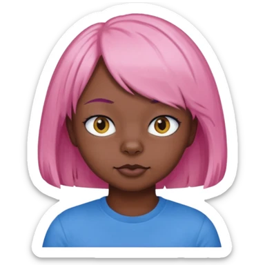Black cat wearing a short pink hair wig, blue T-shirt sticker