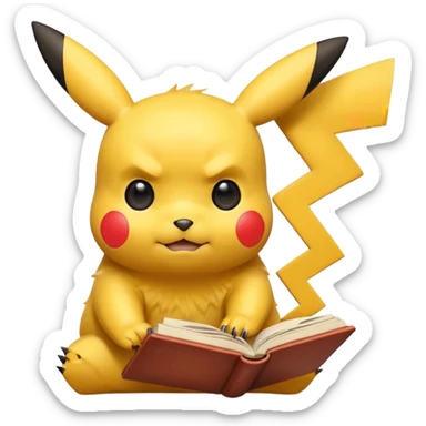 pikachu studying looking into book sweating sticker