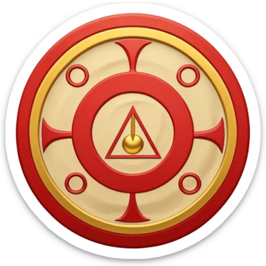 a circular casting sigil inspired by the wizard101 balance school using base color sand and trim color red. A golden scale in the middle as a the main focus  sticker