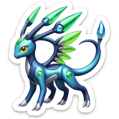 Colorful iridescent futuristic shiny Meloetta-Zygarde-Cresselia-Palkia-Dialga-Electrike-Manectric-Fakémon-fusion, full body sticker