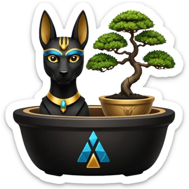  black fur Anubis branded  cracked bonsai pot  sticker