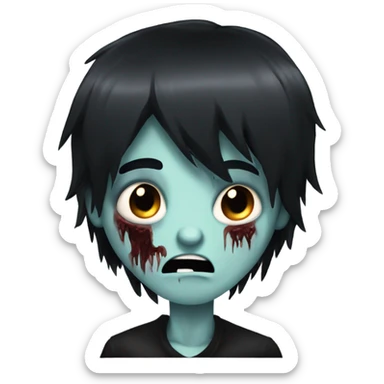 boy zombie with black hair emo creepy medium long hair sticker