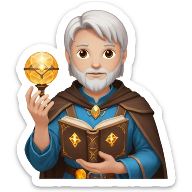 dnd cleric holding a magic book in one hand and having a ball of light in the other sticker