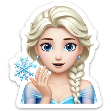 Cinematic Playful Elsa Portrait Emoji, Blowing frost from her hands in a dazzling display, eyes filled with mischief, exuding a magical charm that is both fun and enchanting! sticker