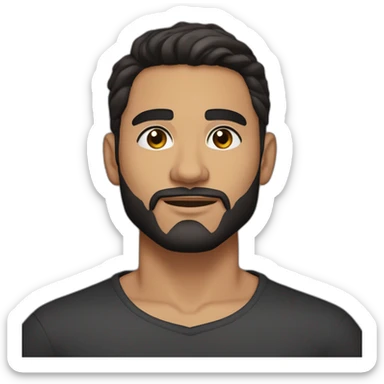 25 year old Hispanic man with a beard and thick eyebrows light skin, black shirt and side fades and a comb over with very dark brown eyes sticker