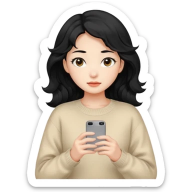 Beautiful girl,Black hair, wavy long hair,Black eyes,Chinese, beige sweater  sticker