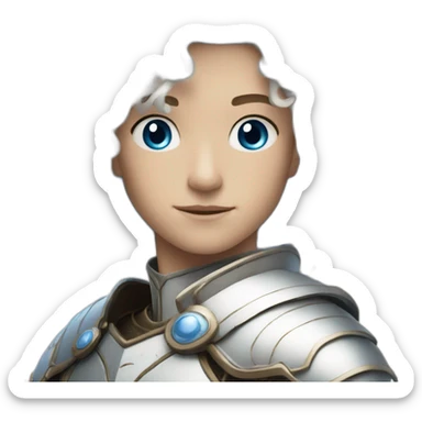 white androgynous guy white long curly hair armor blue eyes sticker