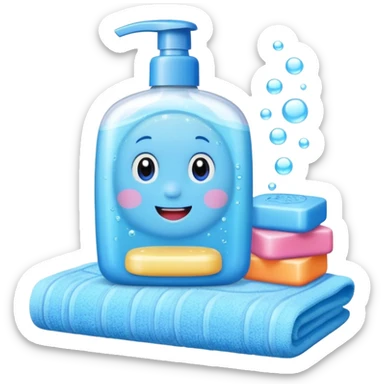 Soap, washcloth and kids shampoo sticker