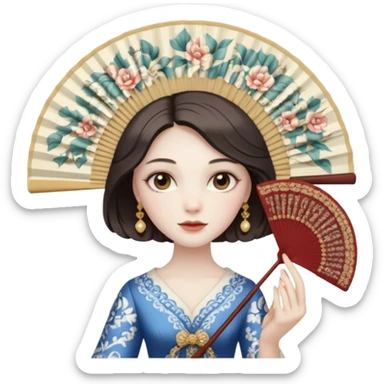 women with folding fan sticker