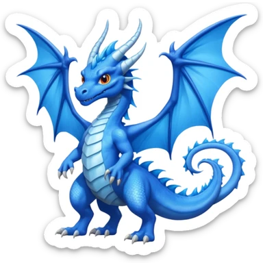 Hydra emoji – full body, blue dragon-like creature, 3 heads, wings, 4 legs, tail, slight side angle
 sticker