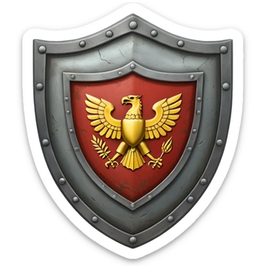 a steel shield with engraved roman letter for new—looks battle worn sticker